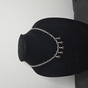 Sterling Silver Garnet Cabochon Dangle Necklace Boho Drop Station Necklace